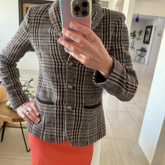 Armani Jeans Vintage Classic Plaid | Herringbone Wool Blend Blazer Size 6 - Picture 3 of 15